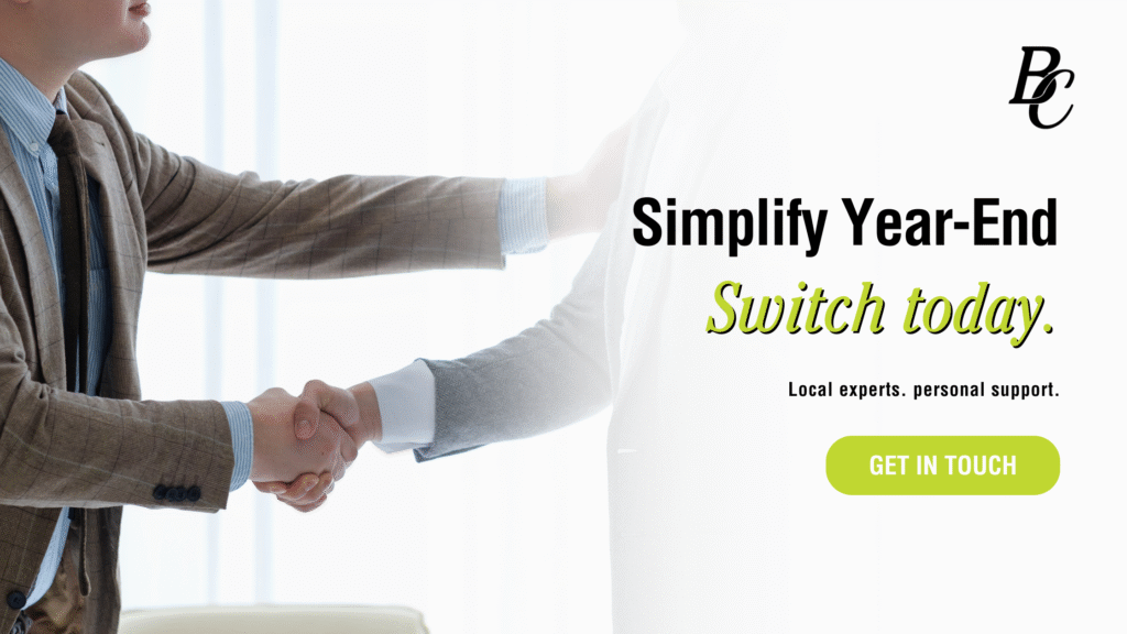 Business professionals shaking hands, representing Bene-Care’s support for Western NY employers to switch payroll providers with confidence.