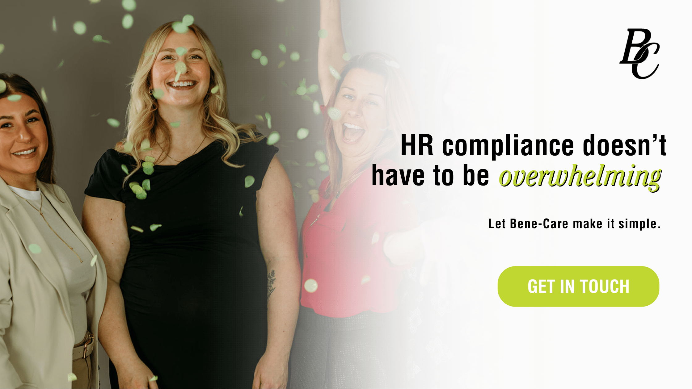 HR compliance support banner promoting HR outsourcing in New York by Bene-Care.