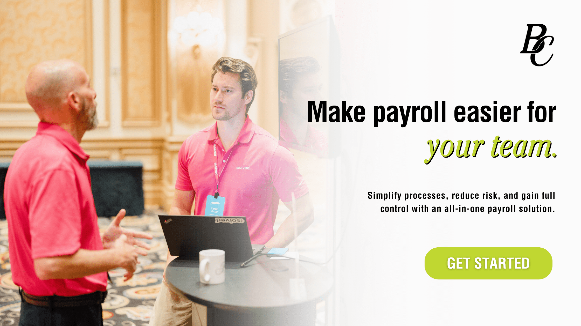 payroll software in upstate NY team discussing isolved payroll solution at event