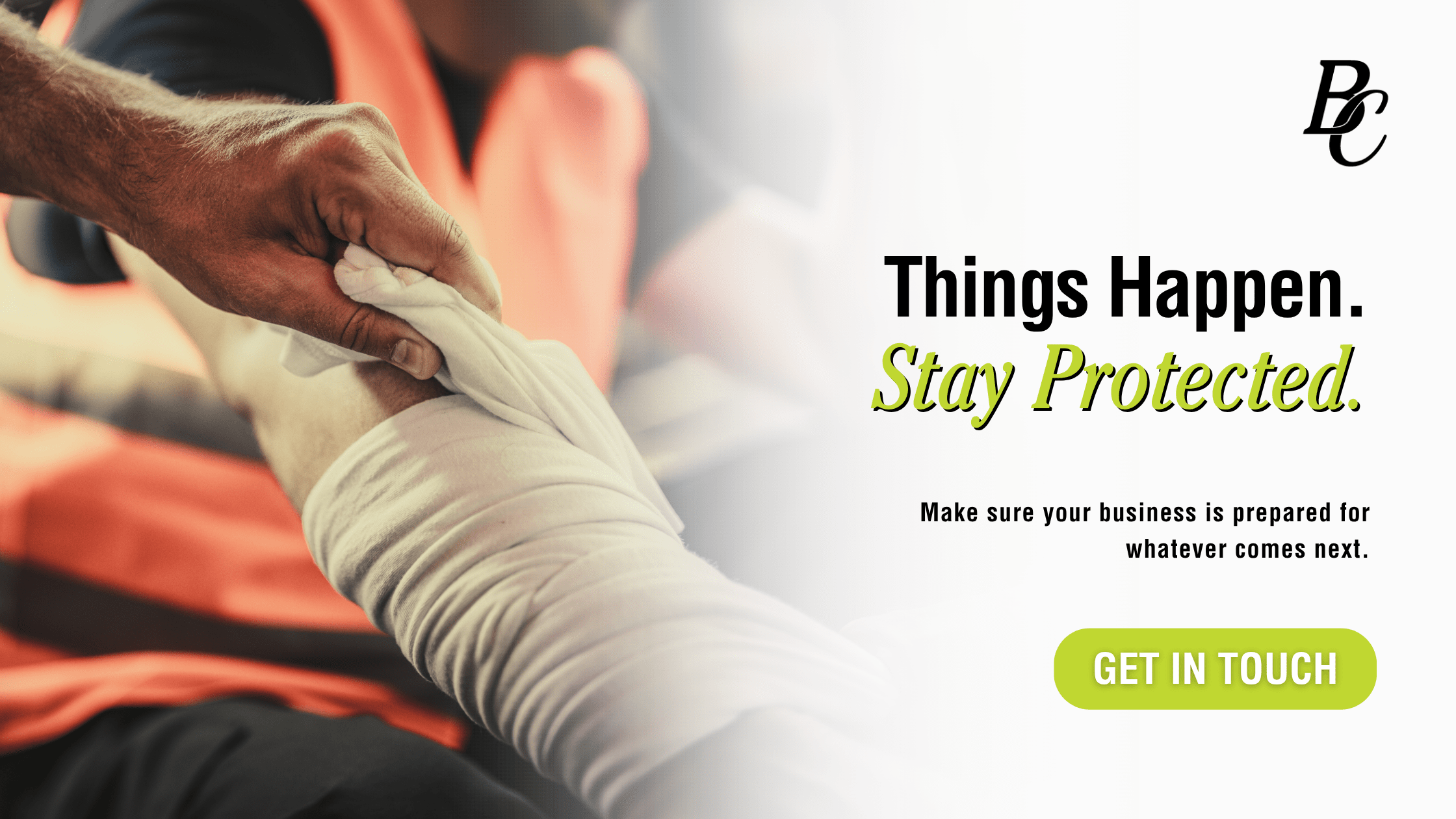 Commercial insurance banner encouraging businesses to review coverage and prepare for unexpected risks
